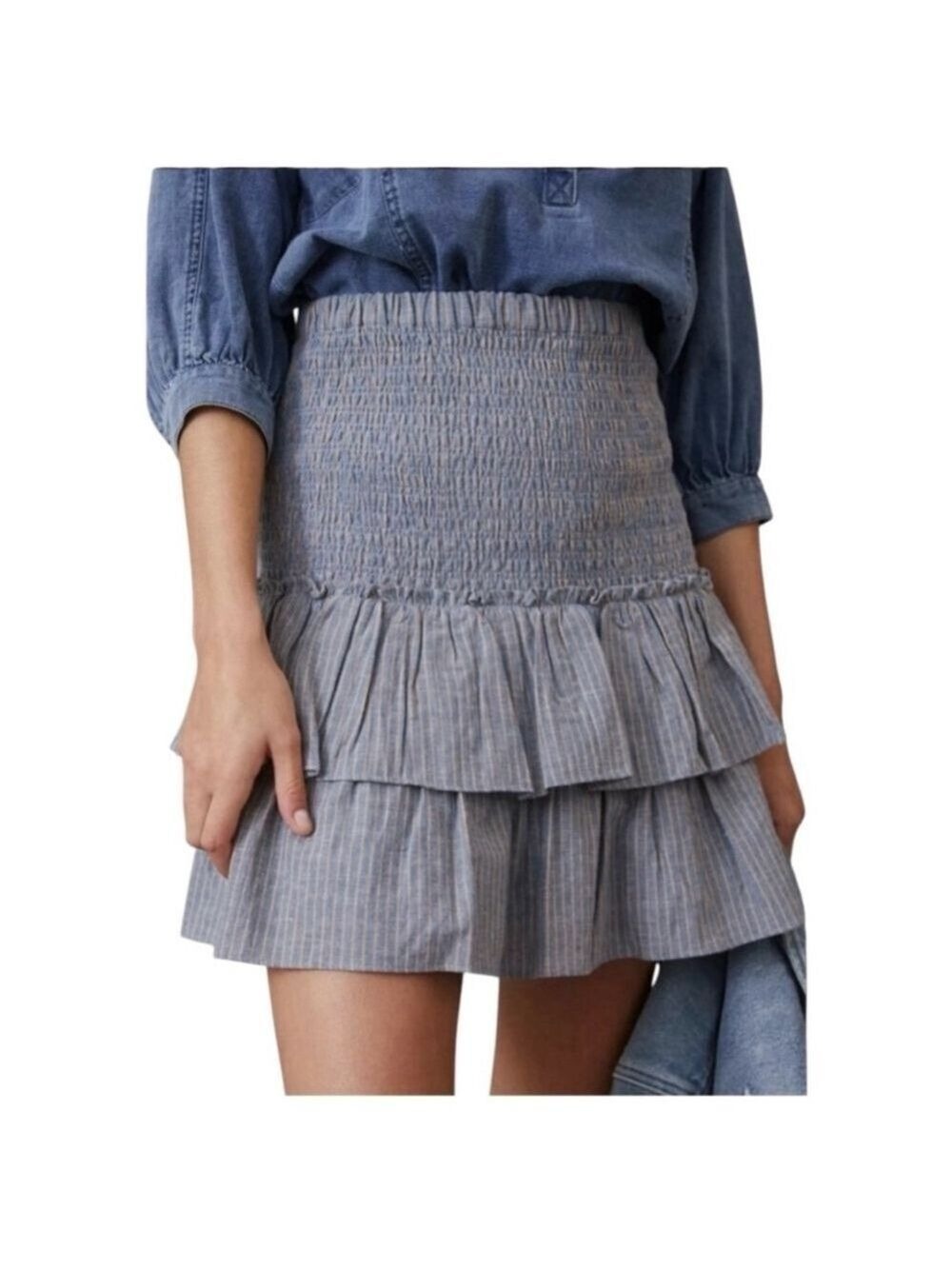 Anthropologie DOLAN Left Coast Blue Smocked Mini Skirt Medium NWT